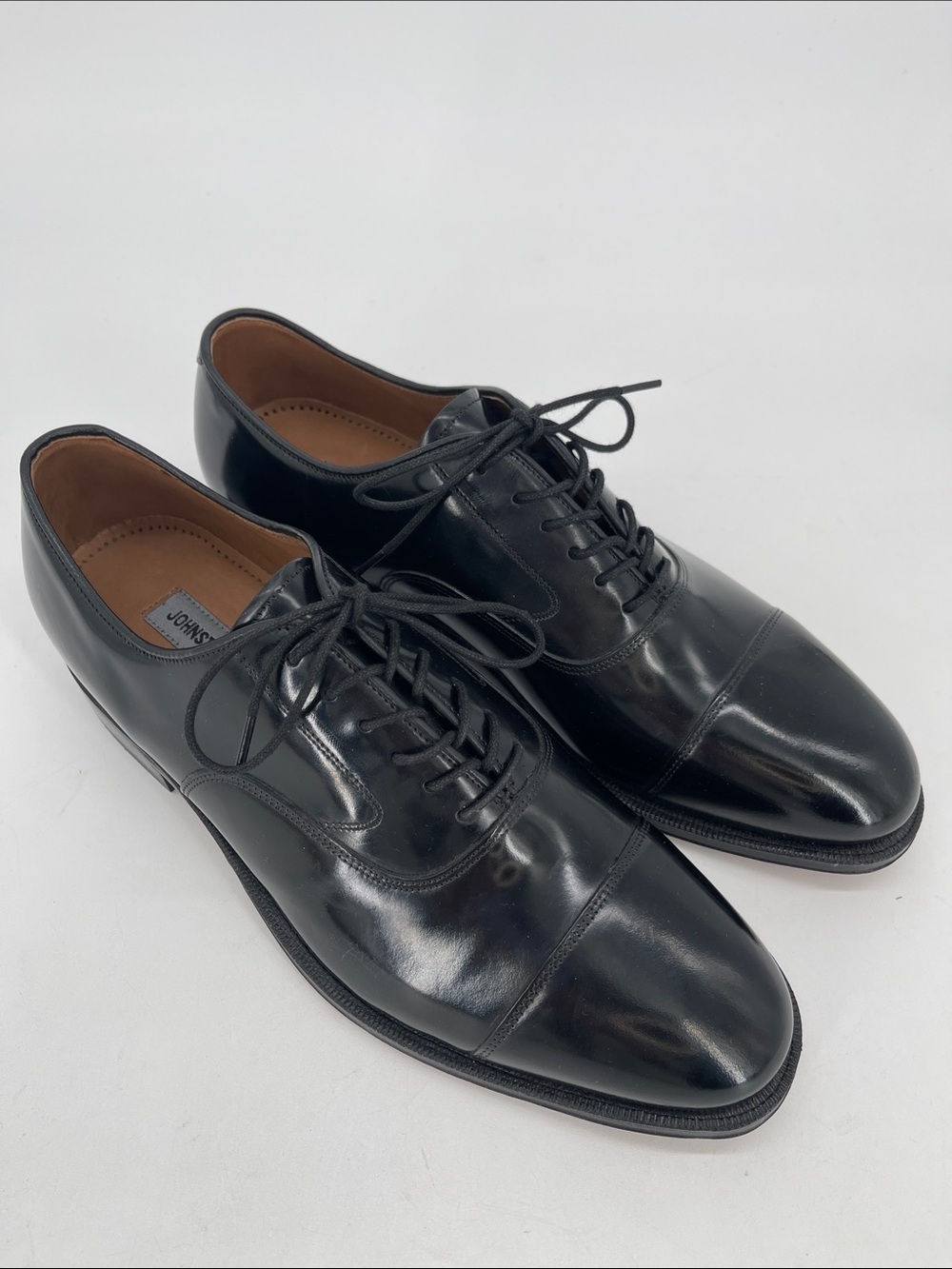 Johnston & Murphy Black Melton Cap-Toe Leather Oxford Lace-Up Dress Shoes